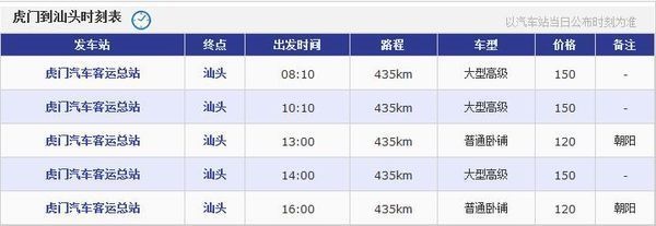 从虎门汽车总站到汕头时刻表_360问答